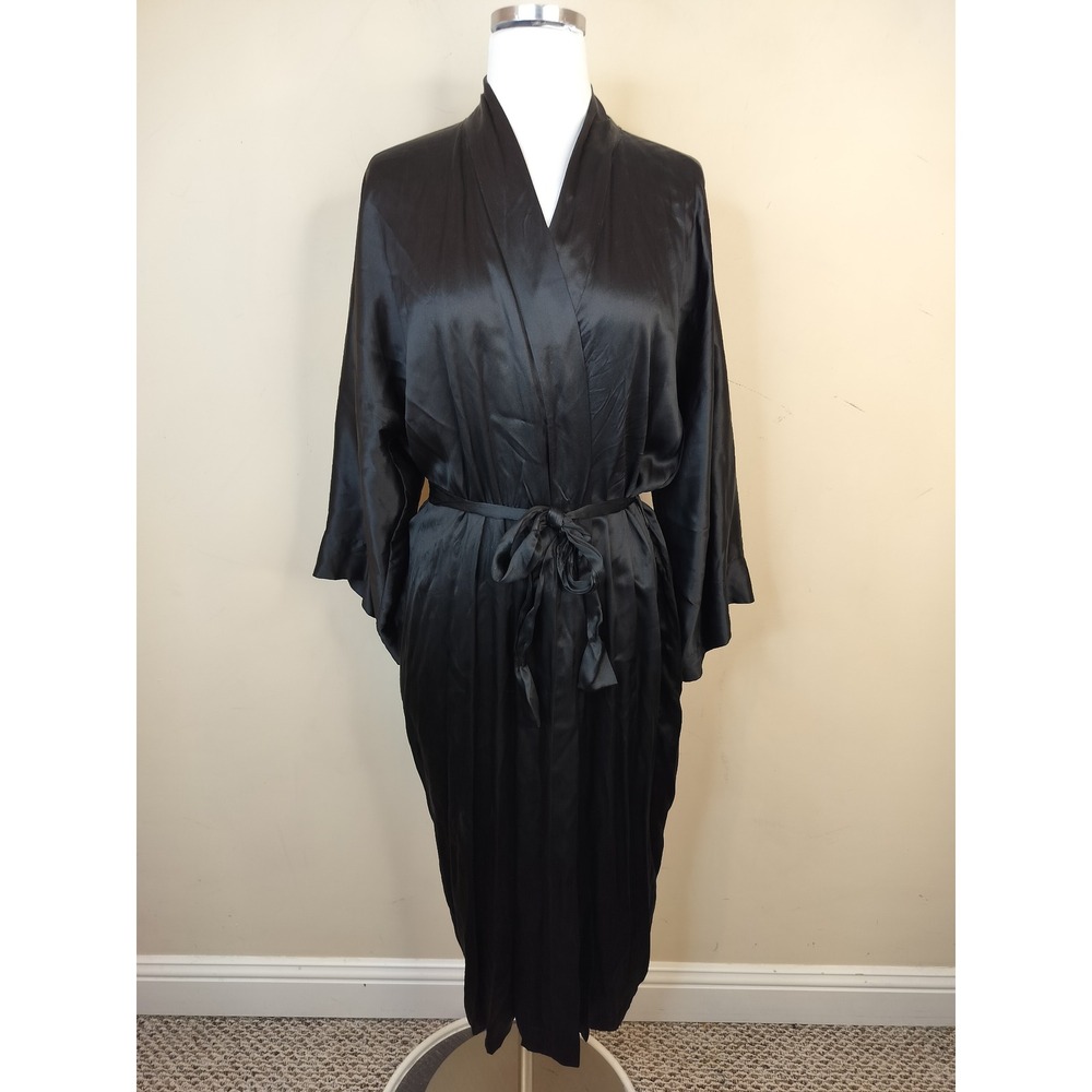 Metropolis Vtg 100% Silk Kimono Robe Womens O/S Belted Midi Hong Kong Old Money